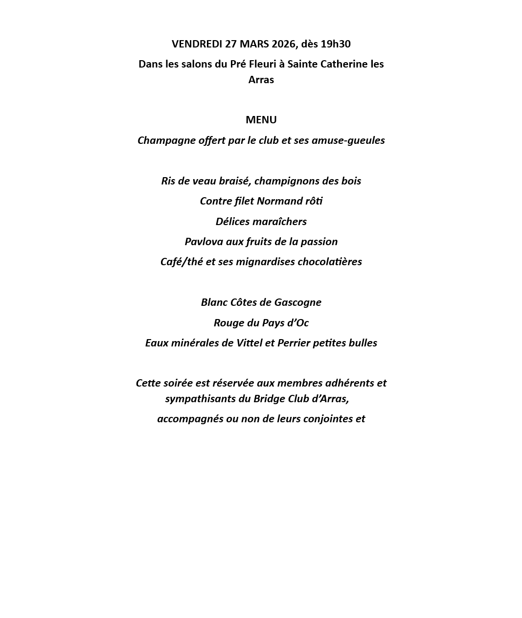 Repas du club du vendredi 27 mars 2026